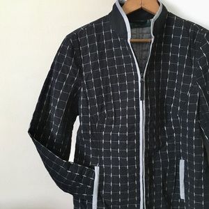 Vintage 80s Navy Gray Silver Quilted Grid Moto Fashion Jacket